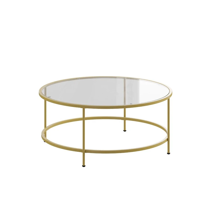 Newbury Glass Coffee Table With Round Matte Frame And Vertical Legs