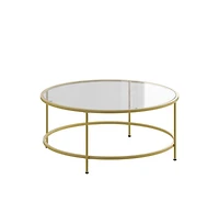 Newbury Glass Coffee Table With Round Matte Frame And Vertical Legs