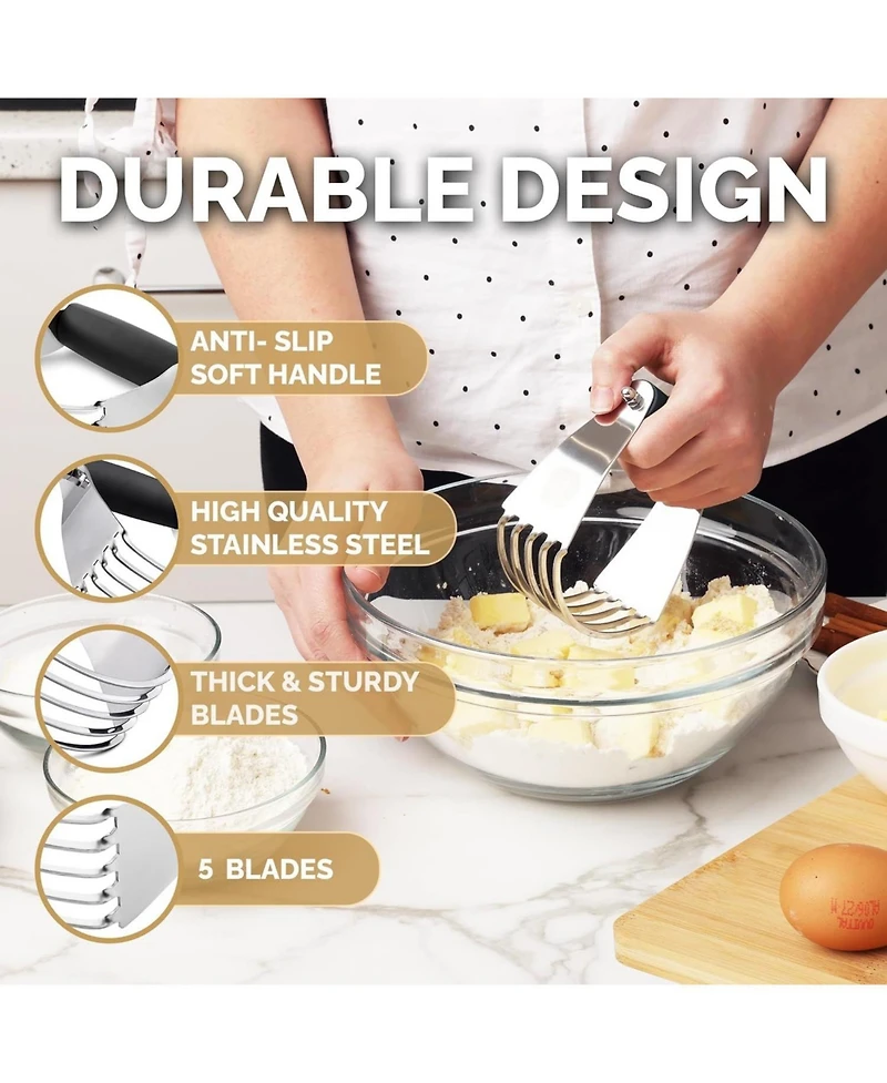 Zulay Kitchen Stainless Steel Dough Blender, Pastry Cutter, Heavy Duty Blender and Cutter with Blades