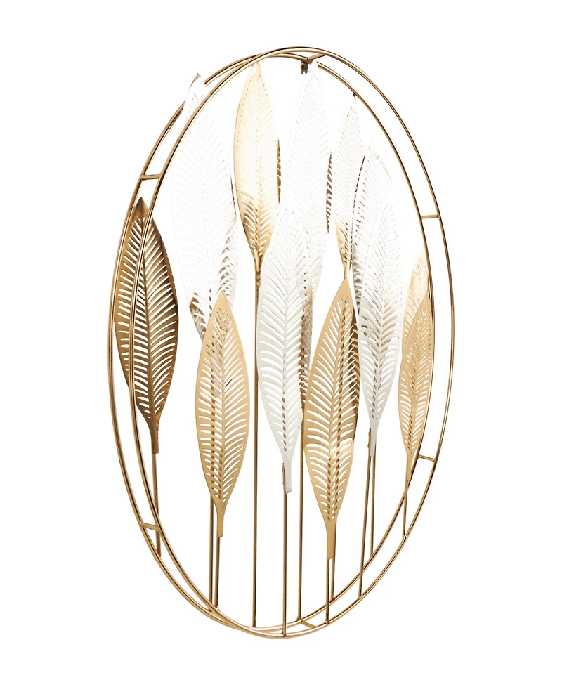 Rosemary Lane Gold Metal Leaf Metallic Wall Decor with Circular Frame and Silver Accents, 26" x 2" x 26"
