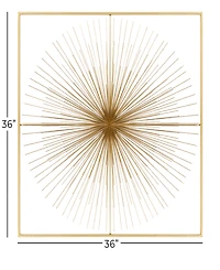 CosmoLiving by Cosmopolitan Gold Metal Starburst Large 3D Wall Decor with Square Frame, 36" x 3" x 36"