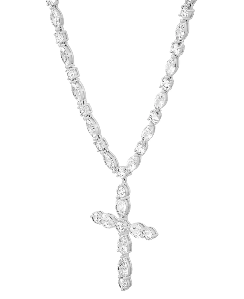 Arabella Cubic Zirconia Mixed Cut Cross 18" Pendant Necklace in Sterling Silver