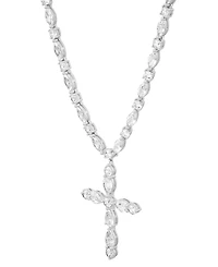 Arabella Cubic Zirconia Mixed Cut Cross 18" Pendant Necklace in Sterling Silver