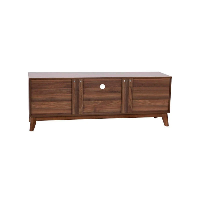 Emma+Oliver Beverly Mid-Century Modern Wooden Tv Stand With Soft Close Doors, Shelf, Cord Management Hole And Tapered Legs
