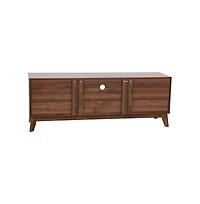 Emma+Oliver Beverly Mid-Century Modern Wooden Tv Stand With Soft Close Doors, Shelf, Cord Management Hole And Tapered Legs