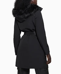 Guess Women's Faux-Fur-Trim Hooded Belted Raincoat