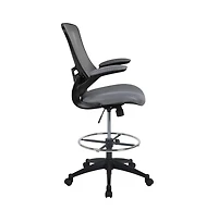 Emma+Oliver Mid-Back Mesh Ergonomic Drafting Chair With Foot Ring And Flip-Up Arms