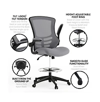 Emma+Oliver Mid-Back Mesh Ergonomic Drafting Chair With Foot Ring And Flip-Up Arms