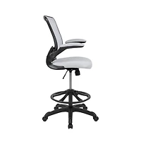 Emma+Oliver Mid-Back Mesh Ergonomic Drafting Chair With Foot Ring And Flip-Up Arms
