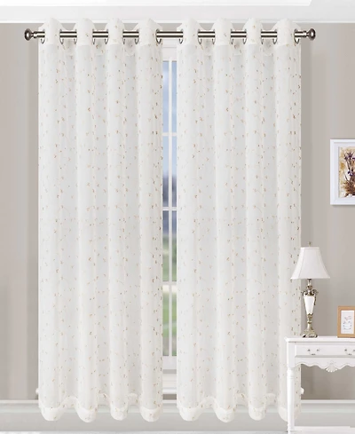 Superior Traditional Embroidered Delicate Flower Farmhouse Sheer Grommet 2-Piece Curtain Panel Set with Grommet Header Top
