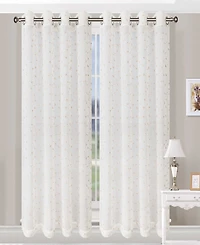 Superior Traditional Embroidered Delicate Flower Farmhouse Sheer Grommet 2-Piece Curtain Panel Set with Grommet Header Top