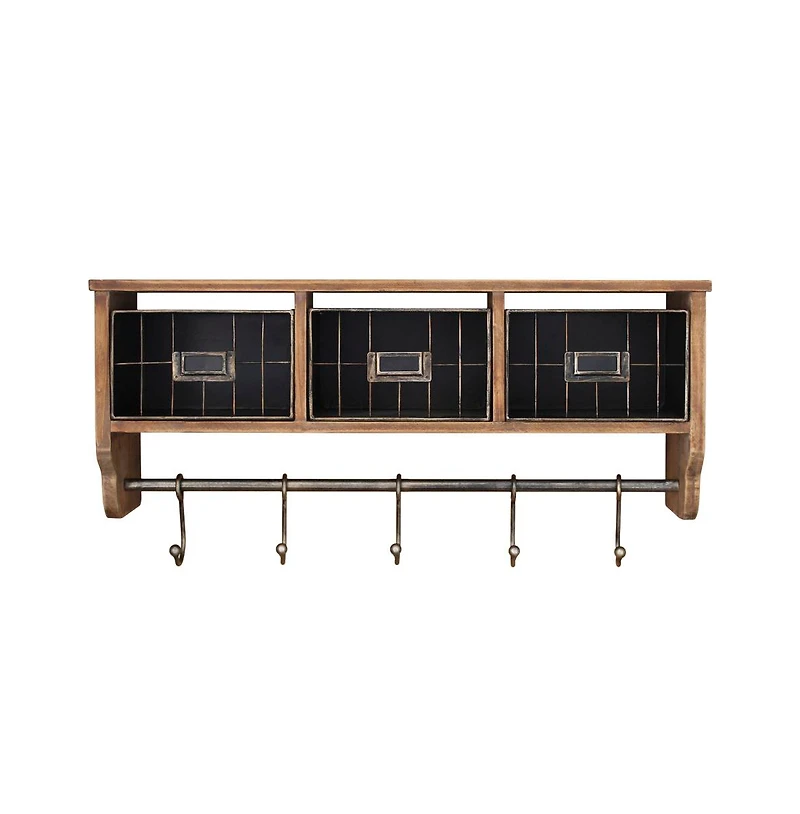 Rustic Coat Rack Wall Mounted Shelf With Hooks & Baskets, Entryway Organizer 5 And Cubbies