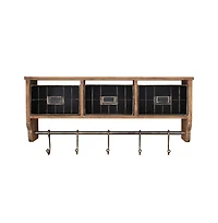 Rustic Coat Rack Wall Mounted Shelf With Hooks & Baskets, Entryway Organizer 5 And Cubbies