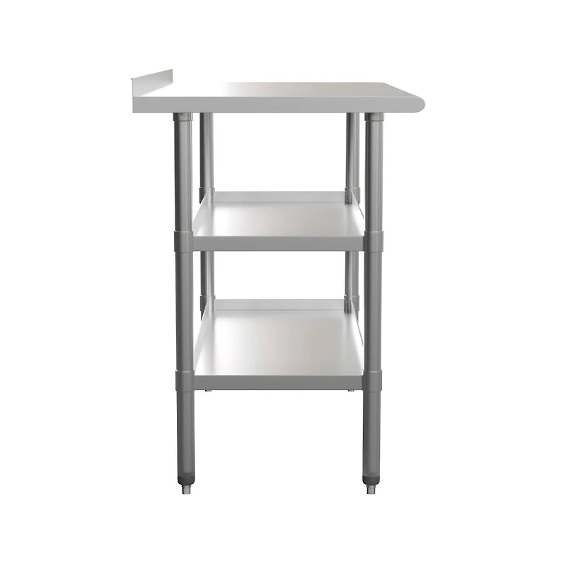Nsf Certified Stainless Steel 18 Gauge Work Table With 1.5" Backsplash And 2 Undershelves