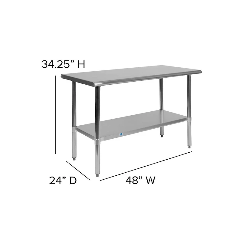 Stainless Steel 18 Gauge Prep And Work Table With Undershelf