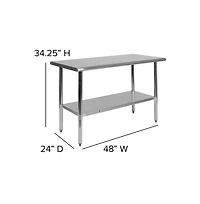 Stainless Steel 18 Gauge Prep And Work Table With Undershelf