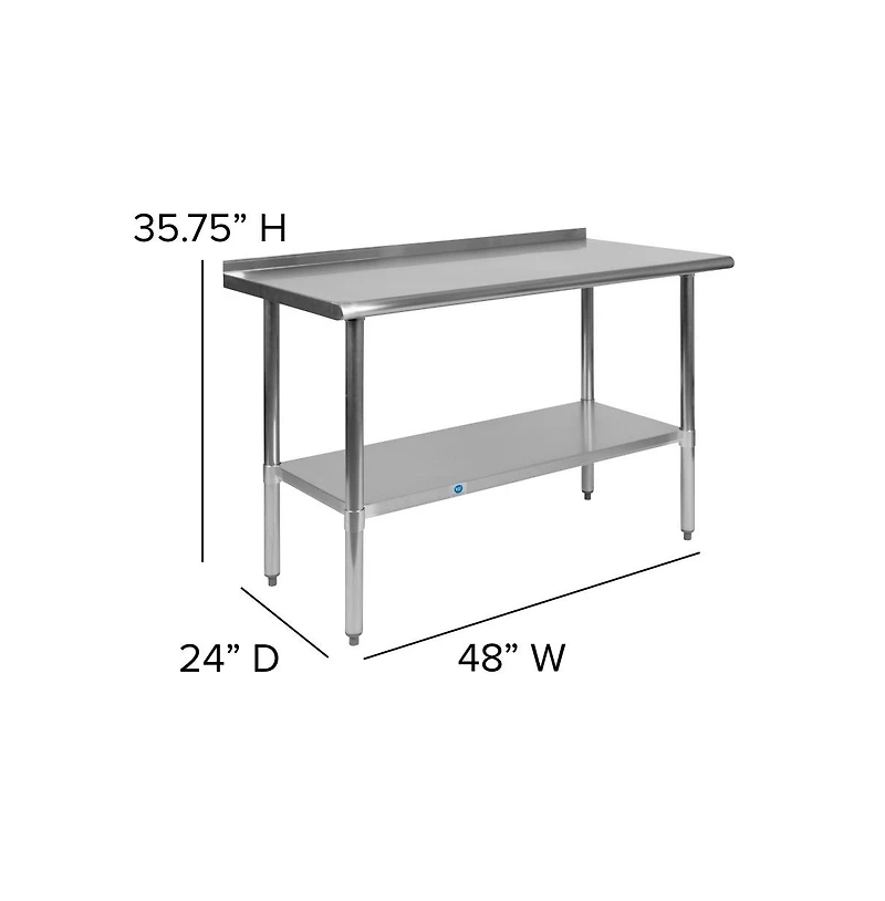 Stainless Steel 18 Gauge Prep And Work Table With Backsplash And Shelf