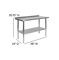 Stainless Steel 18 Gauge Prep And Work Table With Backsplash And Shelf
