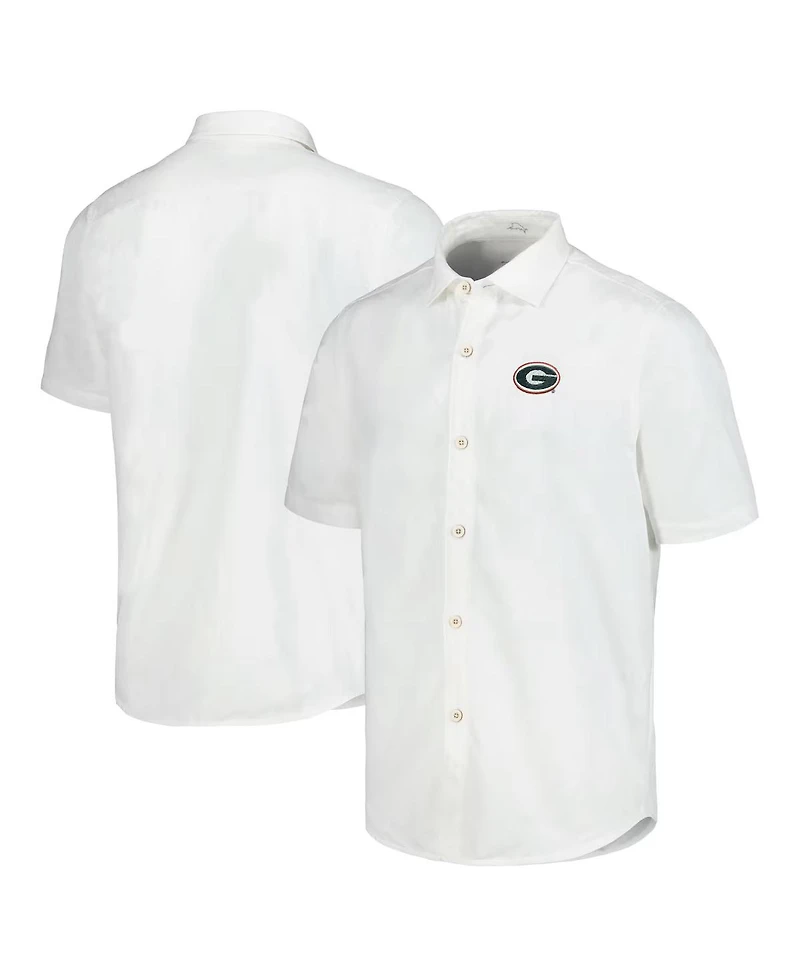Tommy Bahama Men's White Georgia Bulldogs Coconut Point Palm Vista IslandZone Camp Button-Up Shirt