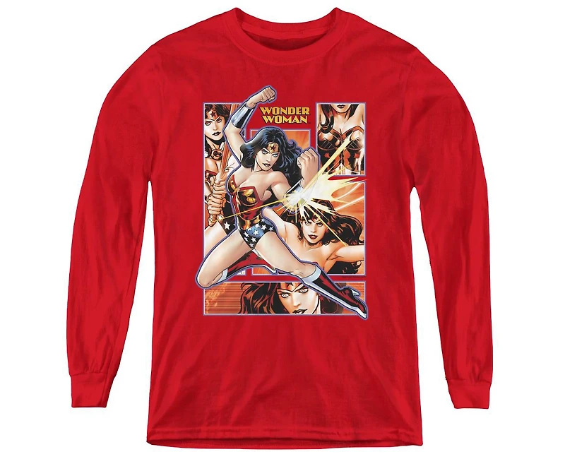 Justice League Boys of America Youth Wonder Woman Panels Long Sleeve Sweatshirts