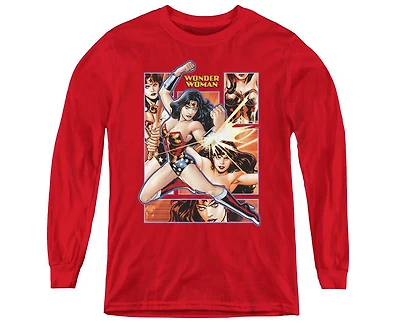 Justice League Boys of America Youth Wonder Woman Panels Long Sleeve Sweatshirts