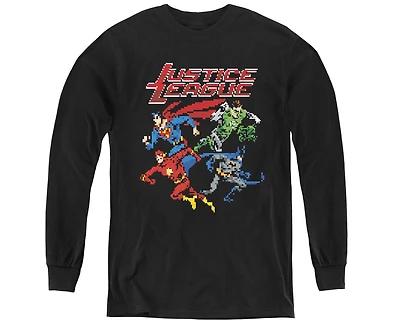 Justice League Boys of America Youth Pixel Long Sleeve Sweatshirts