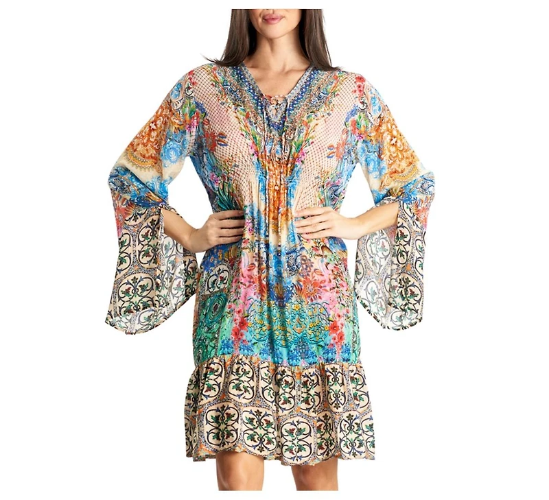 La Moda Clothing Women's Short Long Bell Sleeves Dress
