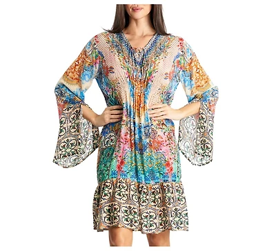 La Moda Clothing Women's Short Long Bell Sleeves Dress