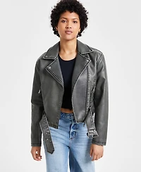 Jou Juniors' Distressed Asymmetric Moto Jacket, Created for Macy's