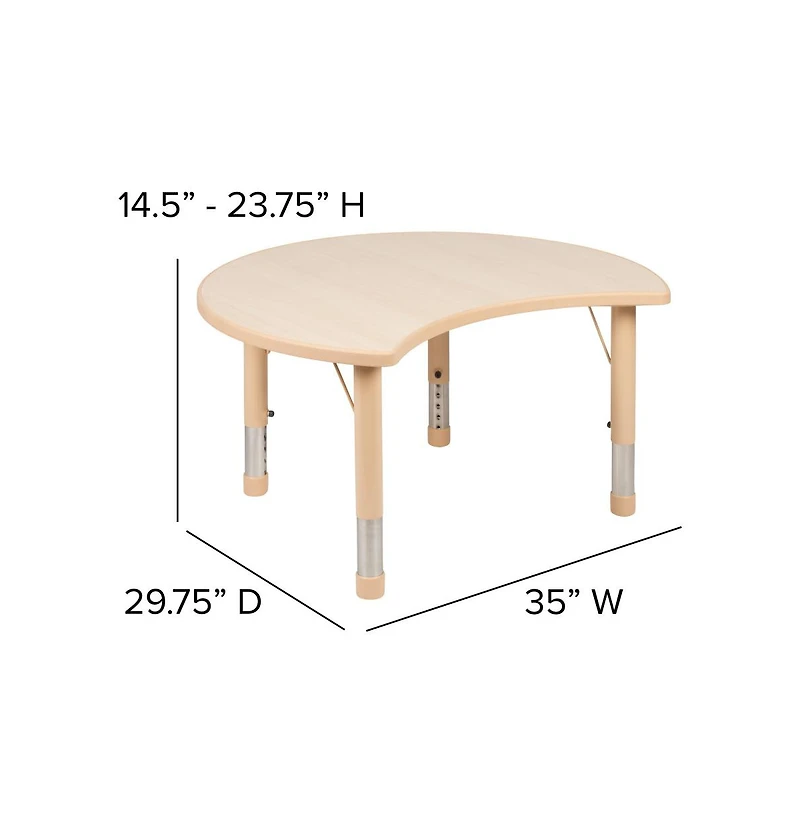 Emma+Oliver 25.125"W X 35.5"L Crescent Plastic Adjustable Activity Table-Seats 4