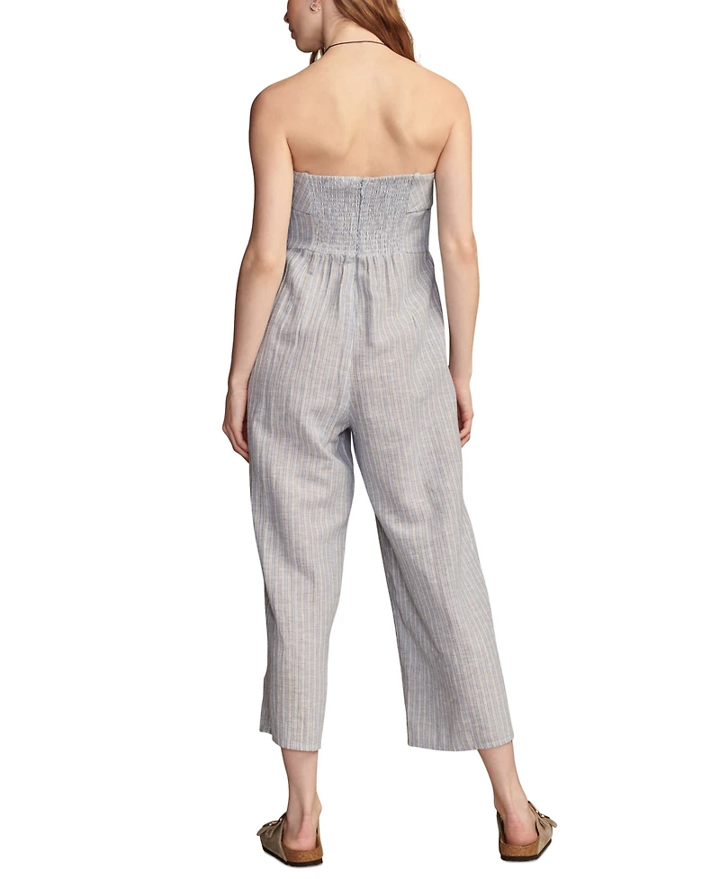Lucky Brand Women's Striped Strapless Cotton-Linen Cropped Jumpsuit