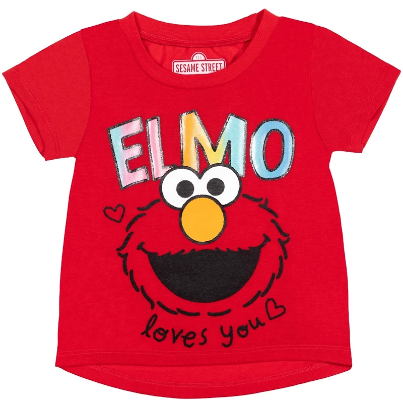 Sesame Street Baby Girls Elmo Abby Cadabby T-Shirt Tulle Skirt and Scrunchie 3 Piece Outfit Set to