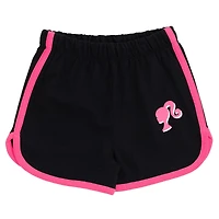 Barbie Little Girls French Terry T-Shirt and Active Retro Dolphin Shorts Outfit Set
