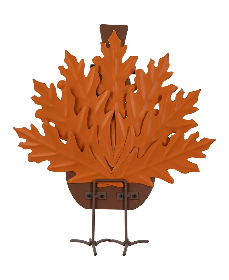 Glitzhome 12.25"H Thanksgiving Wooden Metal Turkey Table Decor