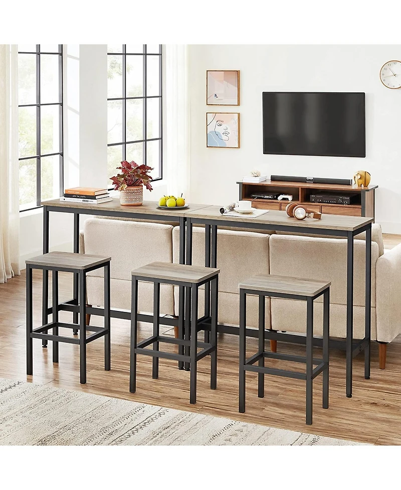 Set Of 2 Bar Stool With Foot Rest And Metal Frame