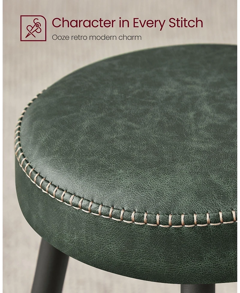 Set Of 2, Kitchen Bar Stools, Breakfast Stools, Synthetic Leather With Stitching