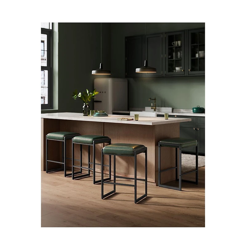 Counter Height Bar Stools Set of 2, Synthetic Leather with Stitching