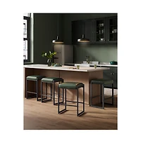 Counter Height Bar Stools Set of 2, Synthetic Leather with Stitching