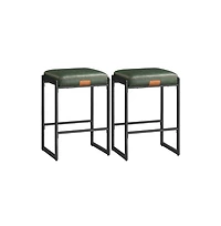 Counter Height Bar Stools Set of 2, Synthetic Leather with Stitching