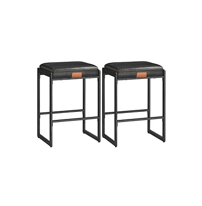 Counter Height Bar Stools Set of 2, Synthetic Leather with Stitching