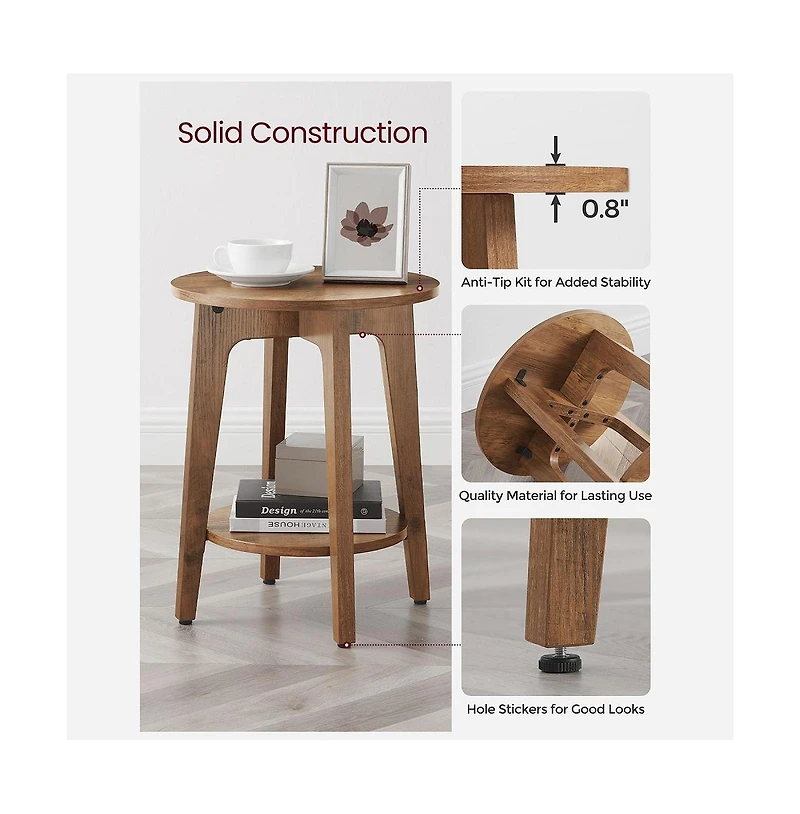 Slickblue Round End Table With Lower Shelf For Small Spaces