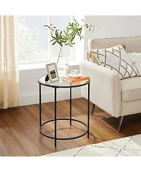 Slickblue Round Side Table, Glass End Table With Metal Frame, Small Coffee Accent Set of 2