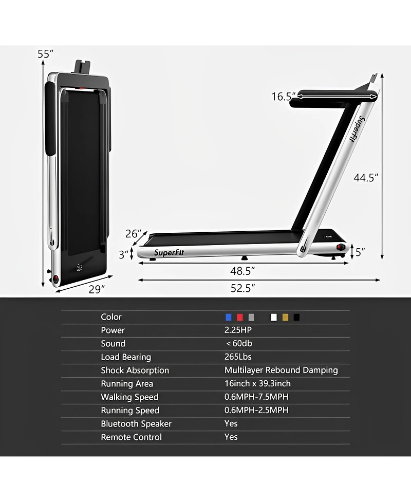 Sugift 2.25HP 2 in 1 Folding Treadmill with App Speaker Remote Control