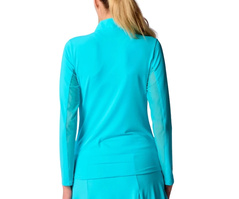 G Lifestyle Clothing Women's Long Sleeve Miock Neck Top Caribbean Turq. XLarge