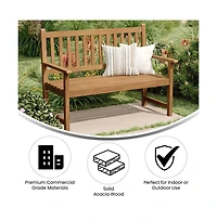Andover Indoor/Outdoor Patio Bench/Dual-Person Loveseat With Slatted Acacia Wood Design For Use In Sunroom, Backyard, Porch, Or Garden