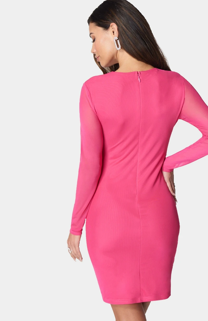 Bebe Women's Button Detail Mesh Midi Dress