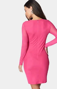 Bebe Women's Button Detail Mesh Midi Dress