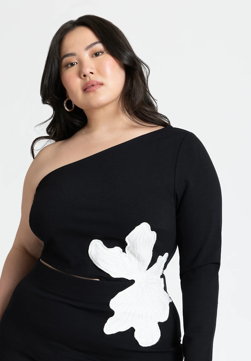 Eloquii Women's Plus One Shoulder Flower Detail Dress