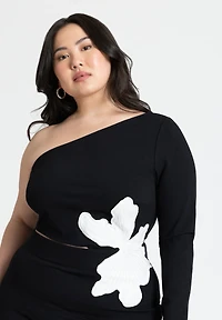 Eloquii Women's Plus One Shoulder Flower Detail Dress