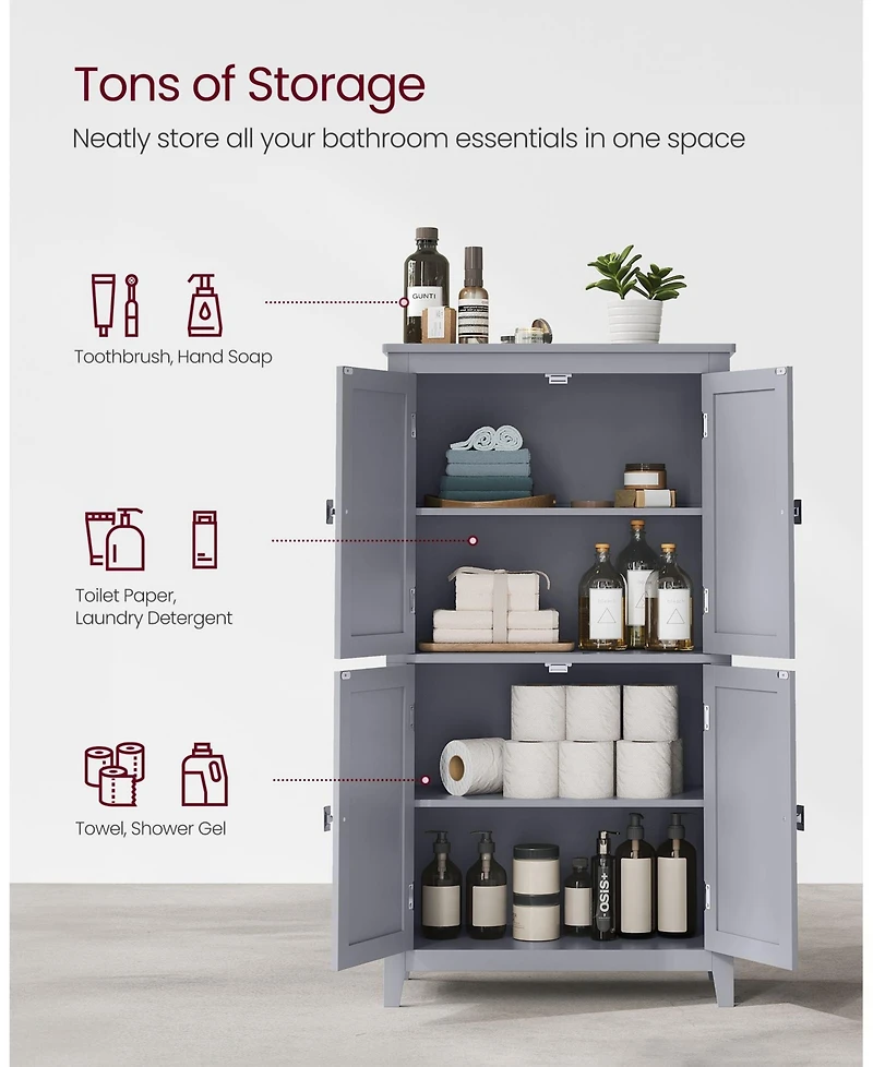 Bathroom Floor Cabinet with Adjustable Shelves for Towels and Toiletries